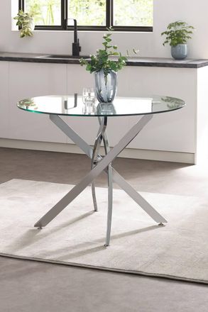 Julian Bowen Anderson Round Glass Top 4 Seater Dining Table in Silver