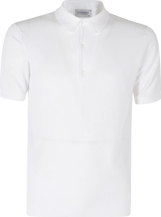 John Smedley White Adrian Button-Down Collar Sea Island Cotton Polo Shirt