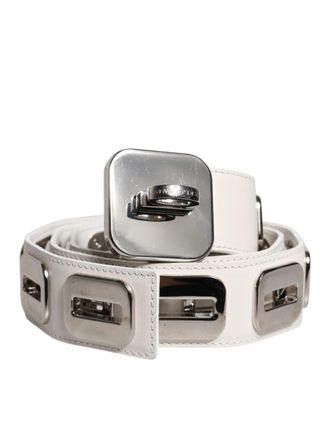 Dolce & Gabbana Womens White Leather Gold Tone Rotating Buckle Belt