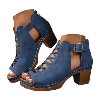 Generic Womens Platform Sandals Summer Trendy Dressy Gladiator Sandals Chunky Heel Hollow Cut Out Open Toe Stacked Heeled Booties Beach Boho Comfortable Ankle