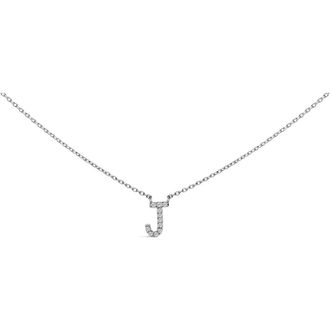 House of Brilliance 10K White Gold Diamond Accent A-Z Block Initial Pendant Necklace in White Gold | J at Nordstrom