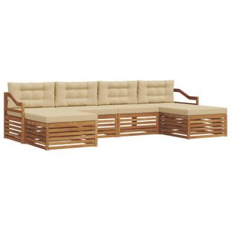 vidaXL Juegos De Sof&aacute;s 6 Pcs Natural Y Beige Madera De Acacia S&oacute;lida Vidaxl