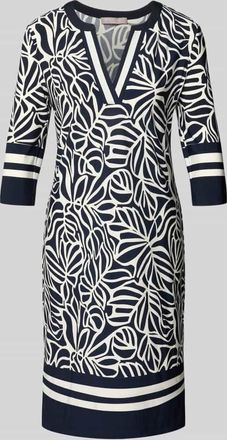 Christian Berg Knielanges Tunikakleid mit V-Ausschnitt und 3/4-Arm in Marine, Gr&ouml;&szlig;e 34