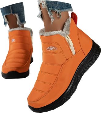 Generic Snow Boots Women Wide Fit Boots for Women UK Waterproof Mid Calf Snow Boot with Warm Fleece Lining Non-Slip Outdoor Traction Sole Easy Pull-On Design 