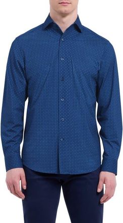 Bugatchi Devon OoohCotton Geo Print Button-Up Shirt in Night Blue at Nordstrom, Size Xxx-Large