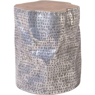 Beliani Side Table GORDON Teak Wood Silver
