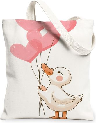 Generic Cute Duck Canvas Tote Bags, Adorable Animal Print Reusable Grocery Bags, Spring Fun Lightweight Washable Shoulder Strap Can, White, 13x15 Inch