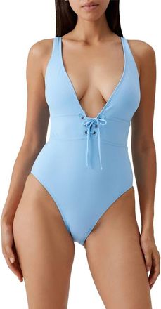 Melissa Odabash Tortuga Lace-Up One-Piece Swimsuit in Oasis at Nordstrom, Size 10