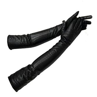 Generic Lady Long Glove Sheepskin Leather Black Gloves Damen Fäustlinge Female Thin Lining Style Arm Sleeve 60cm 6 1/2