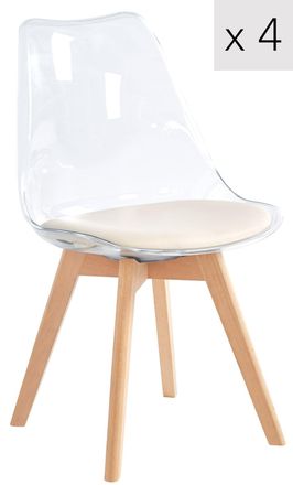 Nordlys Set 4 sillas escandinavas con patas de madera transparente
