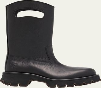Loewe Mens Bobby Leather Calf-High Boots with Cut-Out Handles