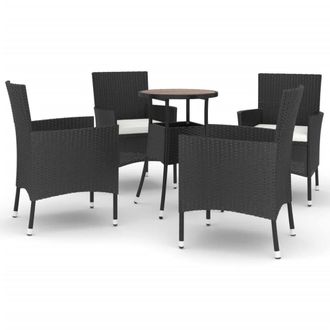 Berkfield Home 5 Piece Garden Bistro Set with Cushions Black Poly Rattan