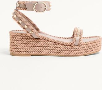 Valentino Garavani Sandalo Flatform Rockstud In Vitello 45Mm Donna POUDRE 35