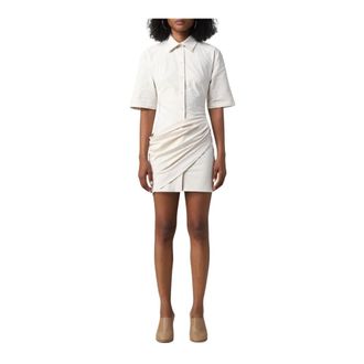 Jacquemus Short Dresses, female, Beige, S, Elegant Ivory Shirt Dress Draped Mini