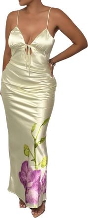 Lucy in the Sky Mia Satin Floral Maxi Dress In Pastel Green