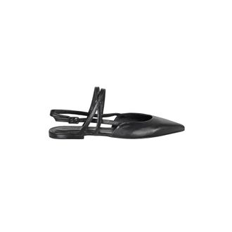 Pomme Dor Schoenen, Dames, Zwart, 36 EU, Leer, Zwarte leren slingback platte schoenen