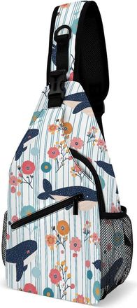 Generic Whales Flowers Japanese Mens Shoulder Bags Sling Crossbody Backpack Travel Hiking Chest Bag with Small Side 38x20cm