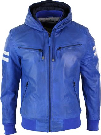 TruClothing Hood Leather Bomber Jacket Red