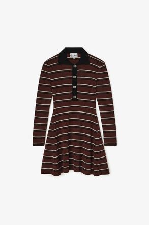 Ganni Mixed Polo Dress in Striped Merino - Size XXS Wool