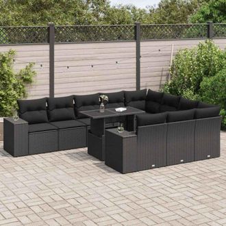 vidaXL Set De Sof&aacute;s De Jard&iacute;n 11 Pzas Y Cojines Rat&aacute;n Sint&eacute;tico Negro Vidaxl