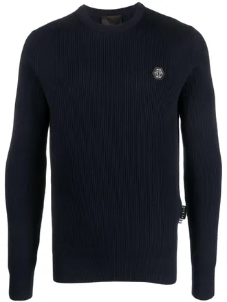 Philipp Plein Skull&Bones merino knit jumper - men - Merino - S - Blue