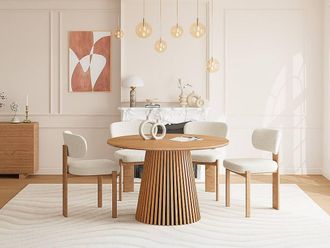 Vente-Unique Round Dining Table for 4 With Oak Veneer - Light Natural - CARMIZA in Light Oak