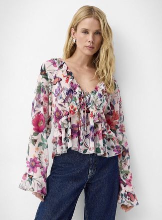 Icone Womens Ruffled sheer chiffon blouse