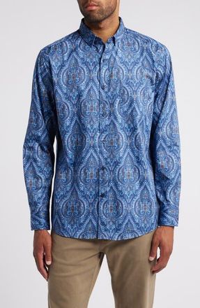 Johnston & Murphy Medallion Print Oversize Button-Up Shirt in Navy at Nordstrom, Size Medium