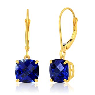 MAX + STONE Solid 14k Yellow or White Gold 8mm Cushion Cut Dangle Gemstone Earrings