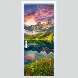 OEM Pegatina De Tela Para Puerta atardecer En Las Monta&ntilde;as 195pd
