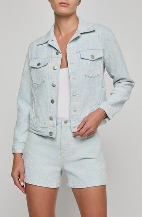 L'agence Maven Floral Stitch Denim Jacket in Cloud Damask at Nordstrom, Size X-Small