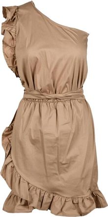 Giulia N Couture Elegante Katoenen Jurk - Dames - Feestkleedjes - Bruin - XS - Katoen - Kleedjes