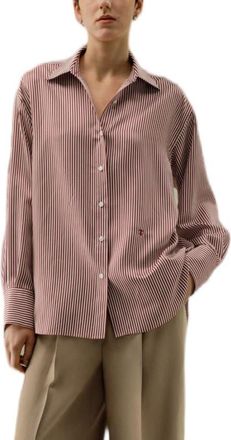 LilySilk Ancora Red Oversized Striped Shirt in Red-White Pinstripes at Nordstrom, Size X-Large