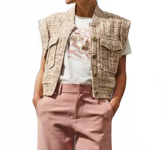 Esqualo Winna Tweed Waistcoat Vest In Sand Multi