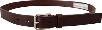 Dolce & Gabbana Mens Maroon Calf Leather Silver Tone Metal Buckle Belt