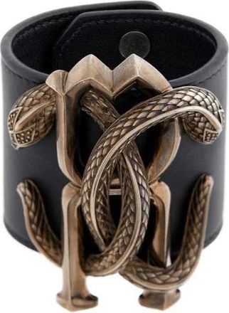 Roberto Cavalli Ladies Large Snake Logo Leather Cuff Bracelet, Size Medium