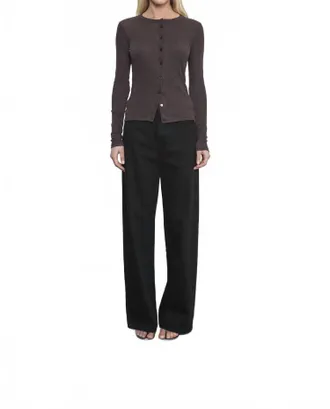 Enza Costa Cashmere Long Sleeve Cardigan In Dark Brown
