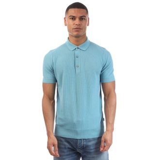 HUGO BOSS Heren H-Iannotti Gebreid Poloshirt (Blauw)