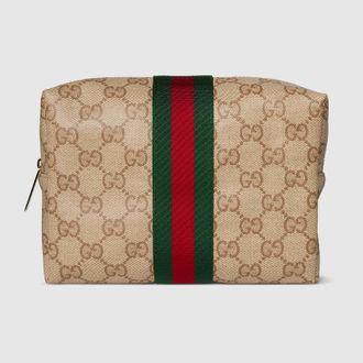 Gucci Large Cosmetic Case With Web, Beige, GG Canvas