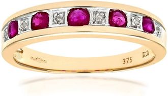 Jewelco London 9ct Gold 2pts Diamond 0.38ct Ruby Channel Eternity Ring 2mm - PR0AXL3027YRU