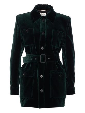 Saint Laurent belted velvet jacket - women - Cotton - 40 - Green