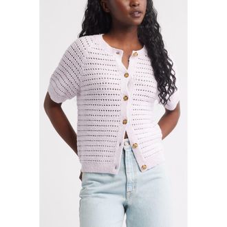 Treasure & Bond Open Stitch Short Sleeve Cotton Cardigan in Purple Moss at Nordstrom Rack, Size Xx-Small