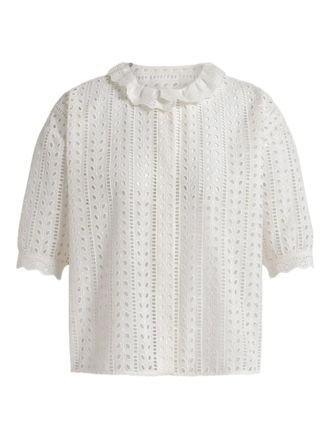 Alberta Ferretti ruffled eyelet blouse - women - Cotton/Linen/Flax/Polyester - 40 - White