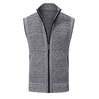 Generic Fleece Mens Gilet Body Warmer Mens Waistcoat/Sleeveless Vest, Full Zip And Zipped Pockets Mens Knitted Gilet Fleece Lining Cardigan Winter Thick Quilt