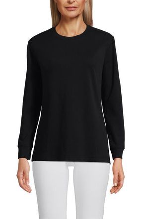 Lands End Long Sleeve Cotton Interlock Crew T-Shirt in Black at Nordstrom, Size X-Large