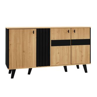 STILVORA Aparador Con 3 Puertas Y Estantes Interiores, Led Y Puerta De Cristal, Estilo R&uacute;stico Moderno, En Tablero De Part&iacute;culas, Natural, 140&times;41&times;78,5 Cm