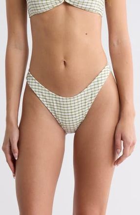 PacSun Jade Textured Bikini Bottoms in Green/Tan Plaid at Nordstrom Rack, Size Large