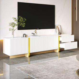Merax 190cm Fluted TV Lowboard with 3 Doors, 2 Drawers