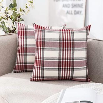 OEM Fundas De Coj&iacute;n Decorativas Navide&ntilde;as Rojas A Cuadros De B&uacute;falo, 22x22 Pulgadas, Juego De Dos Piezas Fundas De Coj&iacute;n Decorativas A Cuadros Estilo Gran