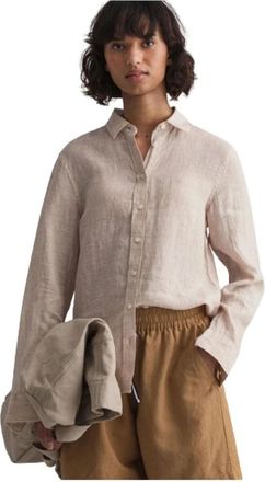 GANT Regular Fit Linnen Overhemd - Dames - Overhemden - Beige - 2XL - Linnen - Overhemden